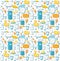 Dairy product seamless pattern. Flat style. Milk products background. and Cheese texture. Farm Foods endless backdrop