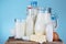 Dairy products assortment on old wooden table