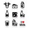 Dairy products - milk, cheese vector icons set