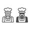 Dairy seller line and solid icon, dairy products concept, farmer sign on white background, milk products vendor icon in