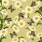 Daisies and butterflies in a pattern.
