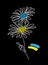 Daisies flowers vector illustration on black background.Ukrainian blue and yellow colors. One continuous line art