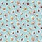 Daisy chamomile field meadow spring summer flowers seamless pattern on light blue sky background.