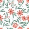 Daisy flower pattern watercolor design with orange pastel color and green leaf