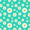 Daisy flower seamless on editable green background illustration. Pretty floral pattern for print. Flat design vector