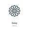 Daisy outline vector icon. Thin line black daisy icon, flat vector simple element illustration from editable nature concept