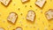 Daisy Patterned Sliced Bread Toast Flatlay On Vibrant Yellow Background