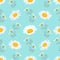 Daisy seamless pattern, Chamomile background. Blooming daisies on a gentle turquoise background. Vector pattern