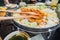 Dak Galbi Korean spicy food on hot pan