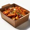 Dakgalbi Served in a beautiful lunch box white background - generative Ai illustration