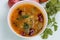Dal fry or Dal Tadka, Indian food, usually prepared with yellow lentils or pigeon pea lentils, dish tempered with ghee and spices,
