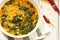 Dal Indian lentil curry soup with spinach