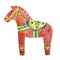 Dalarna horse toy symbol of Sweden, watercolor illustration