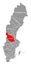 Dalarna red highlighted in map of Sweden