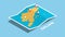 Dalian china explore maps location with folded map and pin location maker destination in isometric style