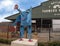 Dallas Farmers Market with whimsical pig, one of six metal sculptures, Dallas, Texas