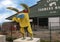 Dallas Farmers Market with whimsical rabbit, one of six metal sculptures, Dallas, Texas