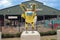 Dallas Farmers Market with whimsical rabbit, one of six metal sculptures, Dallas, Texas