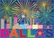 Dallas Skyline Lone Star Fireworks Color vector Illustration