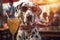 Dalmatian breed dog is relaxing with a cocktail. A seaside holiday concept with animals. Generative AI