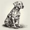 Dalmatian dog, engraving style, close-up portrait, black and white drawing, cute dog