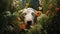 Dalmatian Dog Lurking Amongst Flowers: A Captivating Garden Encounter