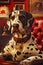 Dalmatian dog sitting at desk in a fire station illustration