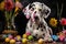 Dalmatian puppy with Easter eggs