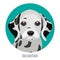 Dalmatian puppy in green circle vector illustration with text