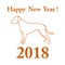 Dalmatian silhouette and inscription happy new year. Design element for postcard, banner, poster or print