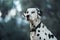 Dalmatian with a thoughtful gaze. The spotted dog looks off into the distance