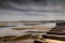 Dam barrage in durgapur city landscape with flood gates closed clowdy scene HDR