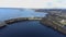 A dam in the city of Zaporozhye. Large dam aerial view. Hydroelectric power station from the air, Zaporizhia, Ukraine