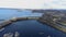 A dam in the city of Zaporozhye. Large dam aerial view. Hydroelectric power station from the air, Zaporizhia, Ukraine