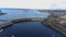 A dam in the city of Zaporozhye. Large dam aerial view. Hydroelectric power station from the air, Zaporizhia, Ukraine