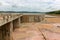 The dam crest the concrete spillway. countryside blocks the river to store water