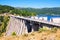 Dam at Encoro de Prada in sunny day. Galicia
