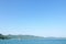 Dam pond, mountains and blue sky