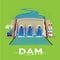 Dam with power station come with typographic for header design -