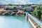 Dam in the reservoir with blue railings