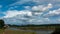 Dam reservoir with pump house landscape