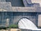 Dam and turbines of a hydroelectric power station with falling water flows