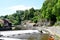 Dam on the Vltava River, beautiful landscape, grey rocks, ÄŒeskÃ½ Krumlov