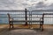 A damaged bench in Torquay, Torbay, England