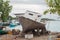 Damaged boat at repair center at the tropical island