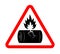 Damaged broken battery with fire hazard sign. Disposal of flammable batteries. Isolated vector on white background