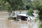 Damaged Cafe with Receding Flood waters on Upper Brisbane River at Colleges Crossing 1st March 2022