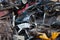 Damaged cars in recycling junkyard