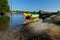 Damaged fishing nets on the river`s edge