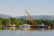 Damaged industrial boats at the bay